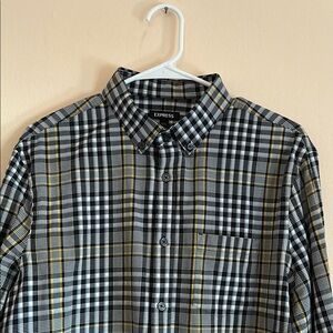 Express Men's Black and White Plaid Shirt